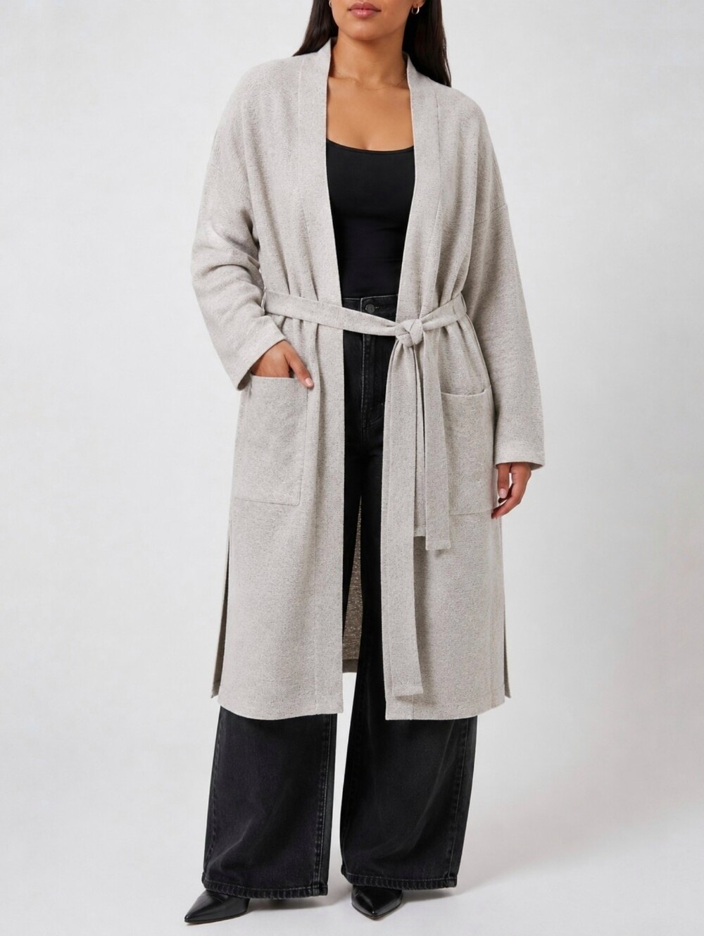 Aritzia Wilfred Belize 100% Merino Wool Longline Open Front Cardigan XL